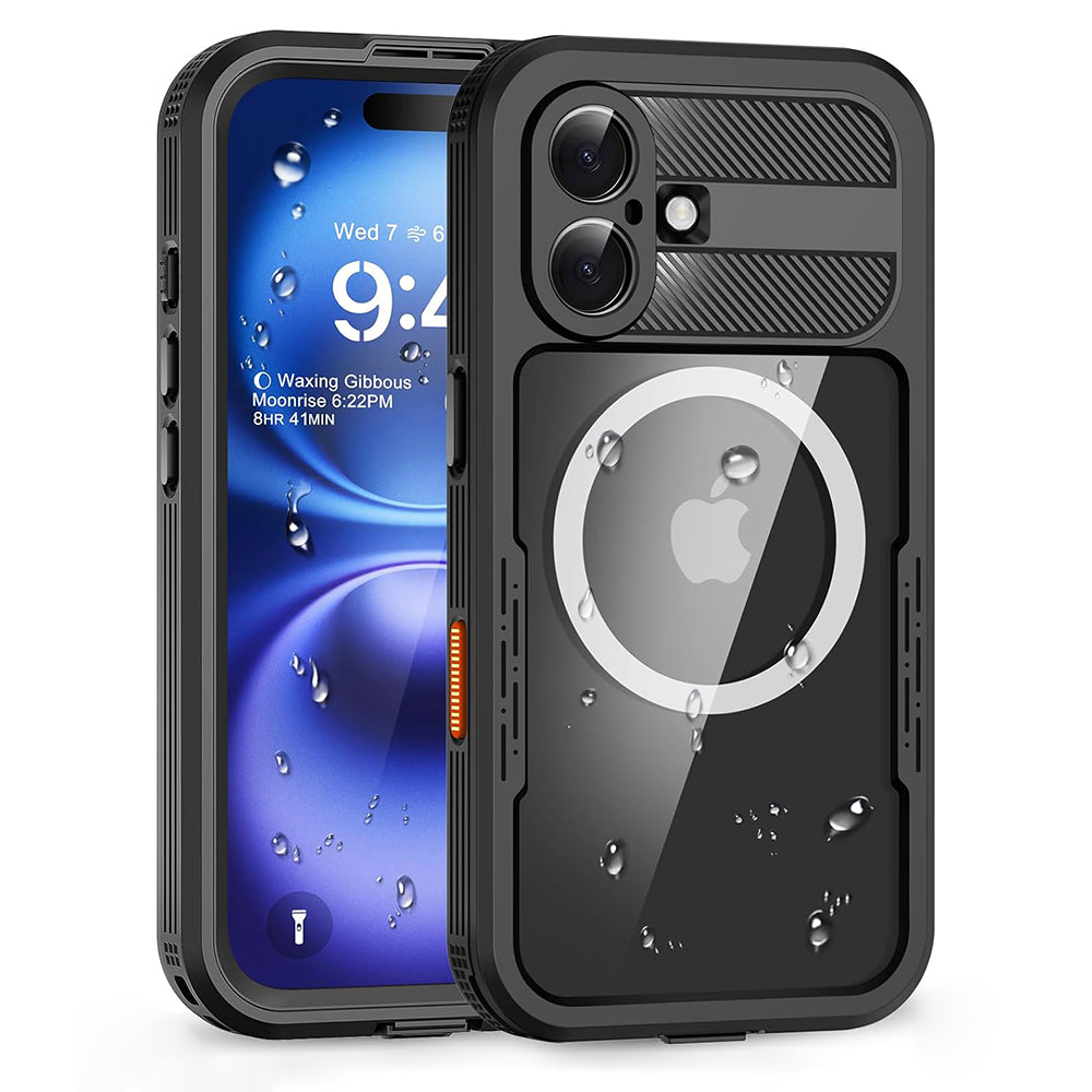 Husa Waterproof pentru Apple iPhone 16, ShellBox, Carbon, Neagra