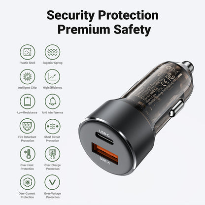 Incarcator Auto Acefast B12, 60W, 3A, 1 x USB-A - 1 x USB-C, Negru