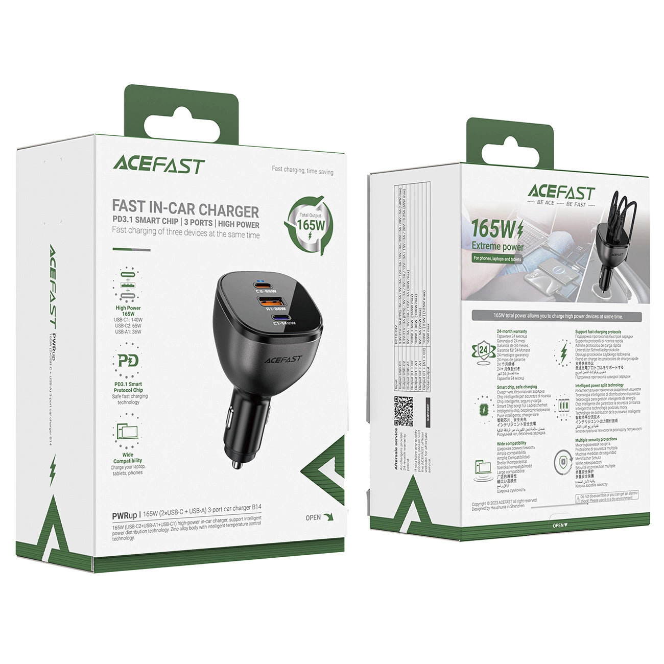 Incarcator Auto Acefast B14, 165W, 5A, 1 x USB-A - 2 x USB-C, Negru