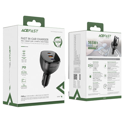 Incarcator Auto Acefast B14, 165W, 5A, 1 x USB-A - 2 x USB-C, Negru