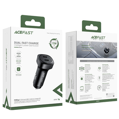 Incarcator Auto Acefast B2, 72W, 3A, 2 x USB-C, Negru