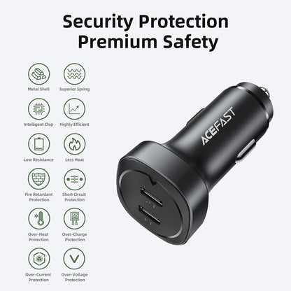 Incarcator Auto Acefast B2, 72W, 3A, 2 x USB-C, Negru