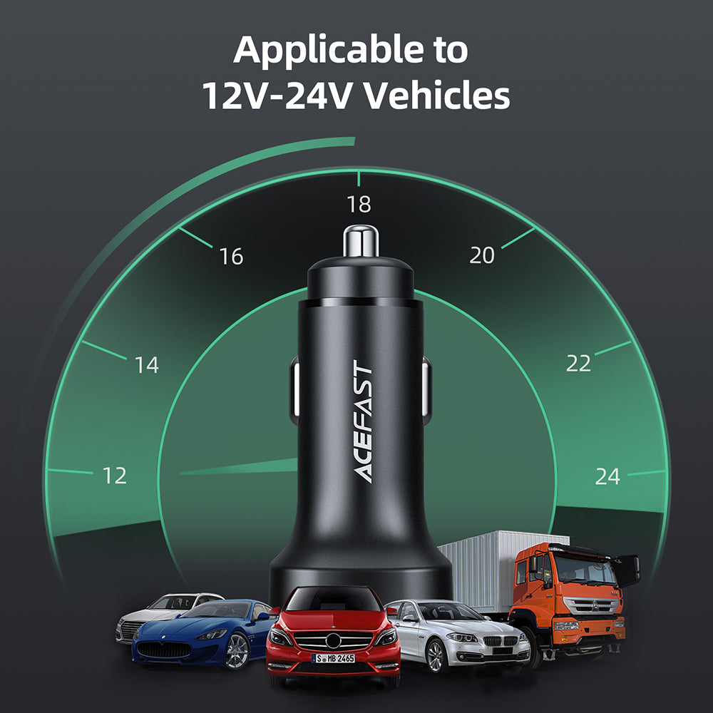 Incarcator Auto Acefast B2, 72W, 3A, 2 x USB-C, Negru