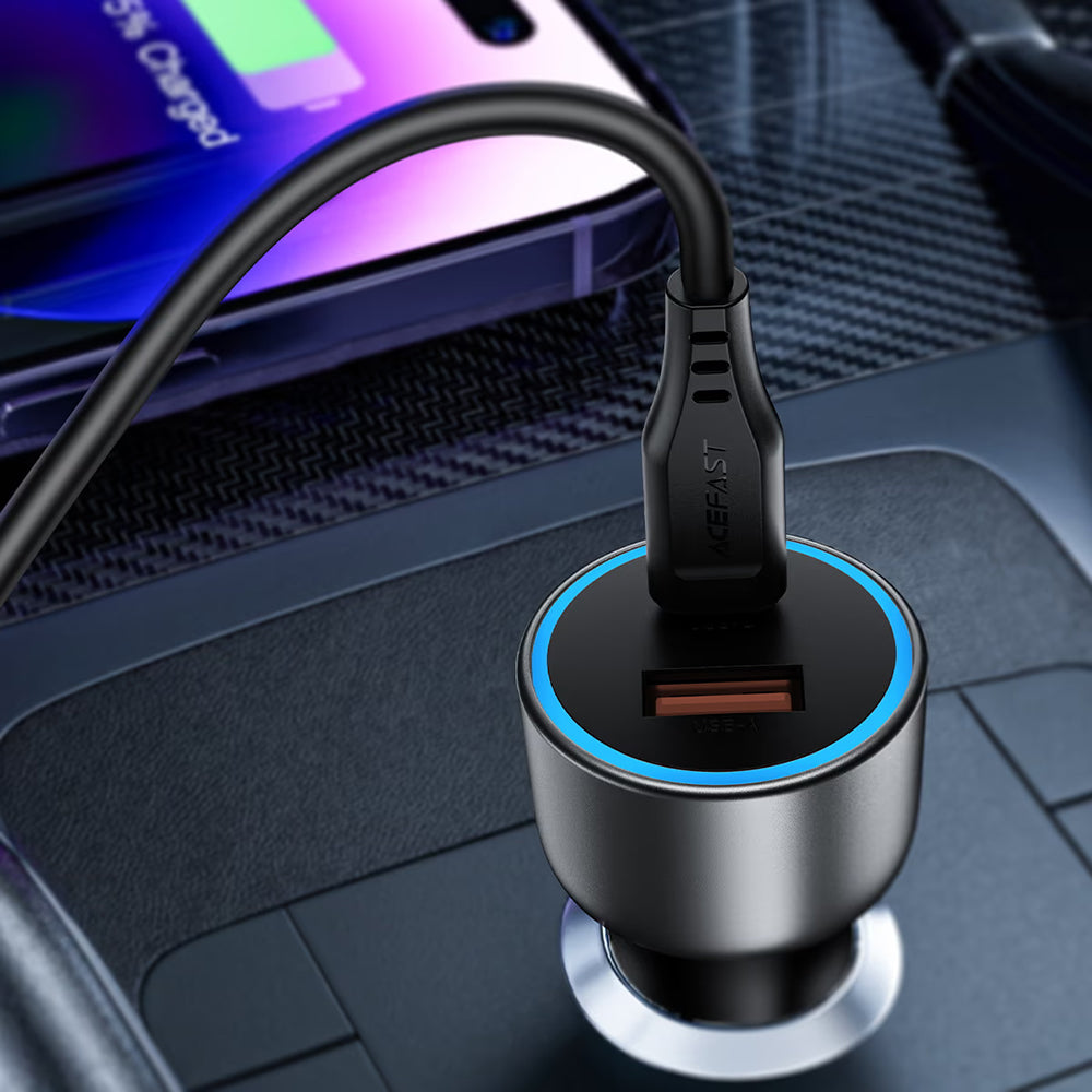 Incarcator Auto Acefast B21, 75W, 3A, 1 x USB-A - 1 x USB-C, Gri