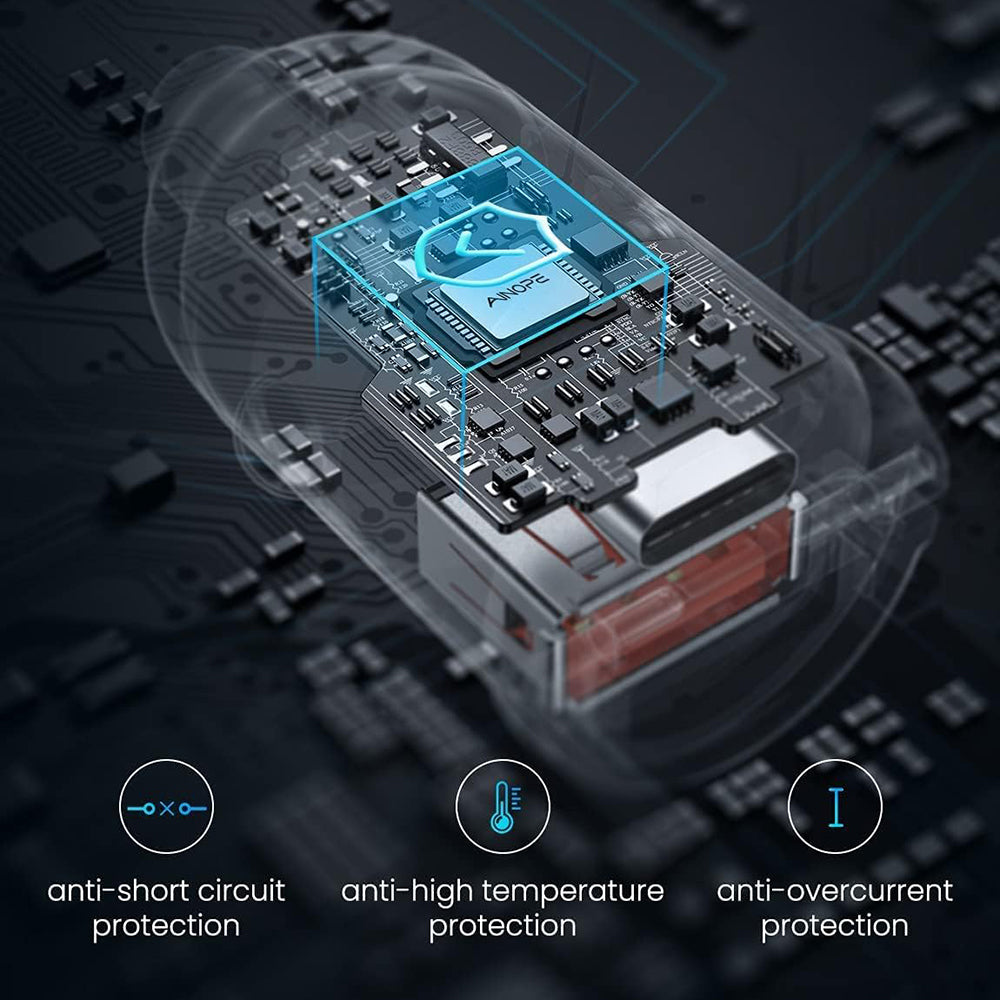 Incarcator Auto Ainope, 30W, 5A, 1 x USB-A - 1 x USB-C, Negru