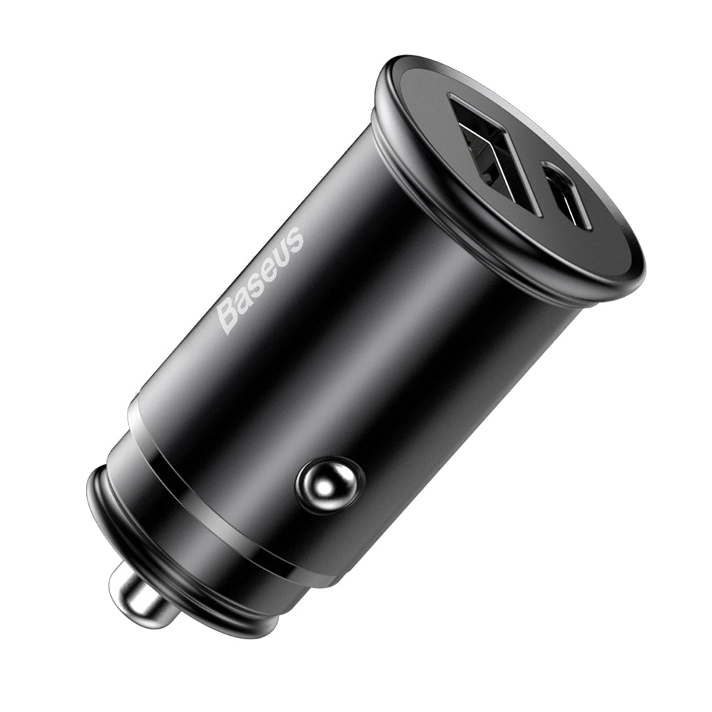 Incarcator Auto Baseus Circular Metal, 30W, 5A, 1 x USB-A - 1 x USB-C, Negru