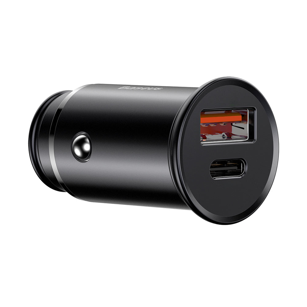 Incarcator Auto Baseus Circular Metal, 30W, 5A, 1 x USB-A - 1 x USB-C, Negru