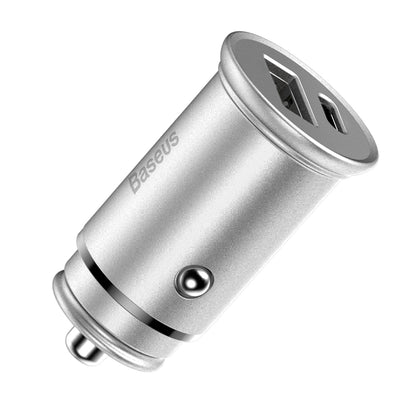 Incarcator Auto Baseus Circular Metal, 30W, 5A, 1 x USB-A - 1 x USB-C, Gri