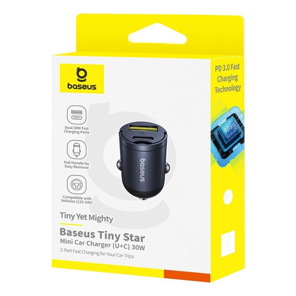 Incarcator Auto Baseus Tiny Star, 30W, 3A, 1 x USB-A - 1 x USB-C, Negru C00035001121-02