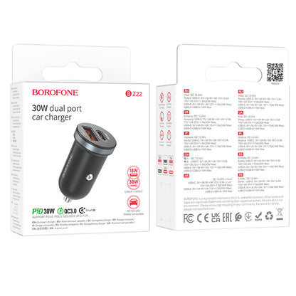 Incarcator Auto Borofone BZ22 Scenery, 30W, 3A, 1 x USB-A - 1 x USB-C, Negru