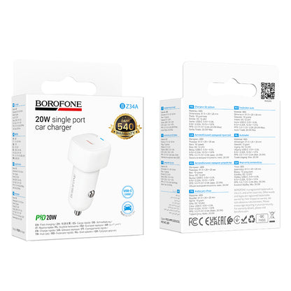 Incarcator Auto Borofone BZ34A Cloud, 20W, 3A, 1 x USB-C, Alb