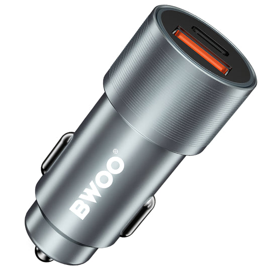 Incarcator Auto BWOO BO-CC73, 38W, 3A, 1 x USB-A - 1 x USB-C, Argintiu