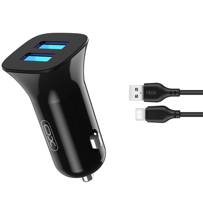 Incarcator Auto Cu Cablu USB-C XO Design TZ10, 12W, 2.4A, 2 x USB-A, Negru