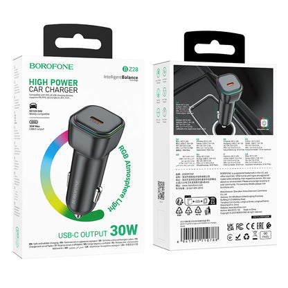 Incarcator Auto Cu Cablu Lightning Borofone BZ28 Trophie, 30W, 3A, 1 x USB-C, Negru