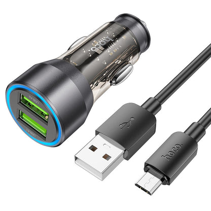 Incarcator Auto Cu Cablu microUSB HOCO NZ12, 36W, 3A, 2 x USB-A, Negru