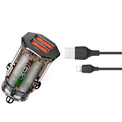 Incarcator Auto Cu Cablu Lightning XO Design CC49, 12W, 2.4A, 2 x USB-A, Maro