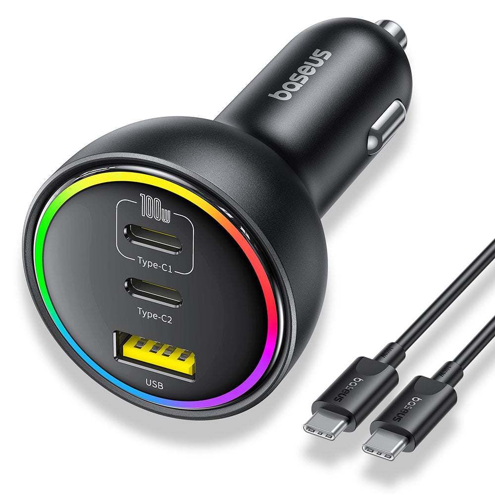 Incarcator Auto Cu Cablu USB-C Baseus, 152.5W, 5A, 1 x USB-A - 2 x USB-C, Negru C00036101111-00