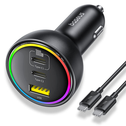 Incarcator Auto Cu Cablu USB-C Baseus, 152.5W, 5A, 1 x USB-A - 2 x USB-C, Negru C00036101111-00