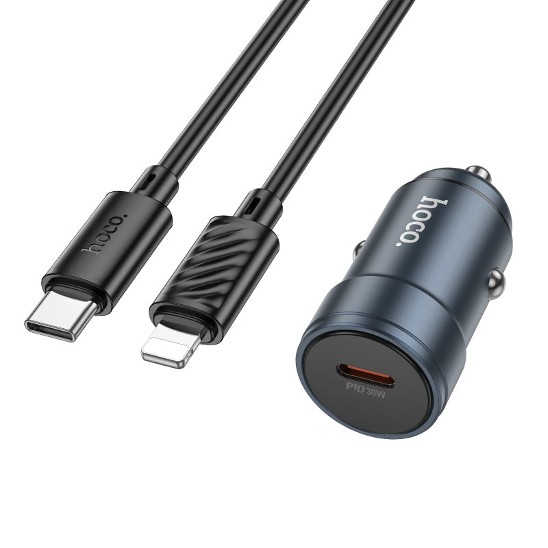 Incarcator Auto Cu Cablu Lightning HOCO Z57, 30W, 3A, 1 x USB-C, Gri