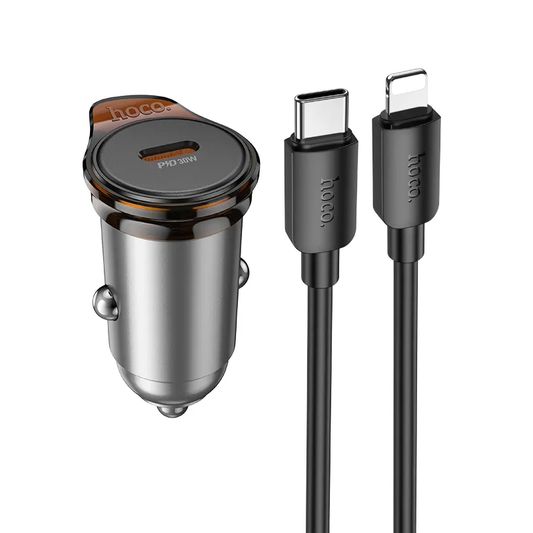 Incarcator Auto Cu Cablu Lightning HOCO NZ16, 30W, 3A, 1 x USB-C, Gri