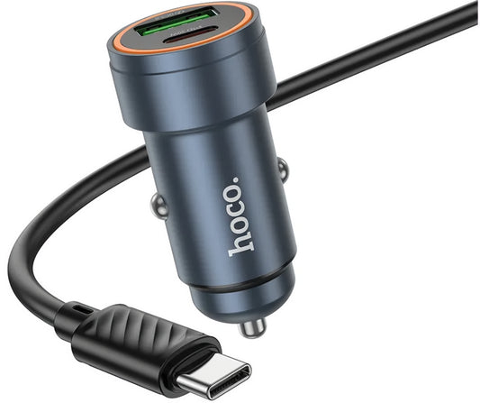 Incarcator Auto Cu Cablu USB-C HOCO Z57A, 30W, 3A, 1 x USB-A - 1 x USB-C, Gri