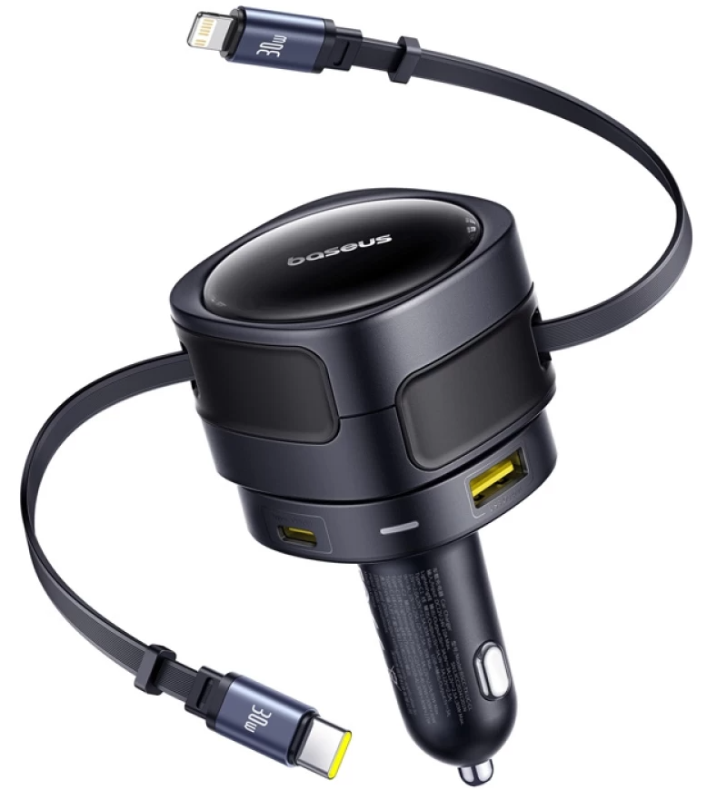 Incarcator Auto Cu Cablu USB-C / Lightning Baseus Enjoyment Max, 90W, 1 x USB-A - 1 x USB-C, Negru C00035507121-02