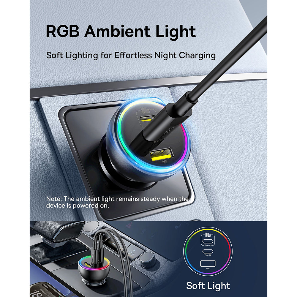 Incarcator Auto Cu Cablu USB-C Baseus, 152.5W, 5A, 1 x USB-A - 2 x USB-C, Negru C00036101111-00