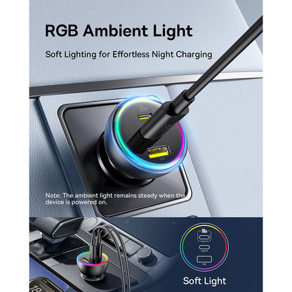 Incarcator Auto Cu Cablu USB-C Baseus, 152.5W, 5A, 1 x USB-A - 2 x USB-C, Negru C00036101111-00