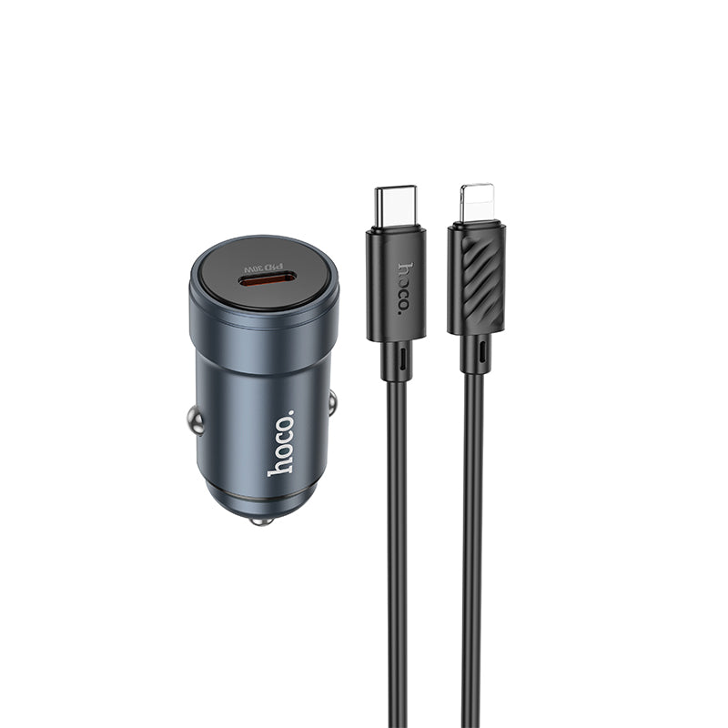 Incarcator Auto Cu Cablu Lightning HOCO Z57, 30W, 3A, 1 x USB-C, Gri