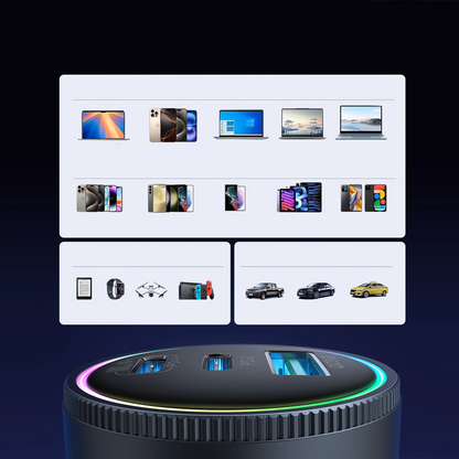 Incarcator Auto Cu Cablu USB-C Joyroom JR-CCN07, 145W, 5A, 1 x USB-A - 2 x USB-C, Gri