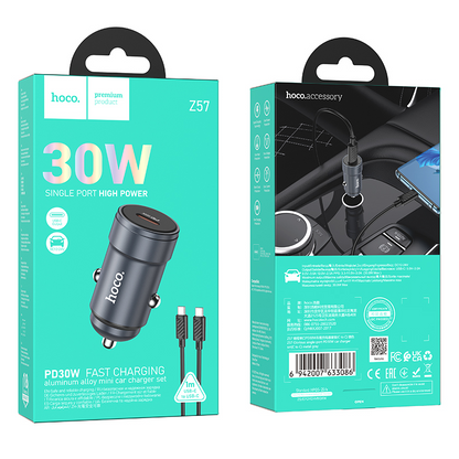 Incarcator Auto Cu Cablu USB-C HOCO Z57, 30W, 3A, 1 x USB-C, Gri