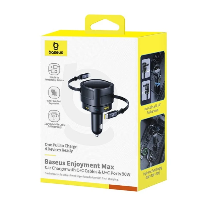 Incarcator Auto Cu Cablu USB-C Baseus Enjoyment Max, 90W, 1 x USB-A - 1 x USB-C, Negru C00035507121-03