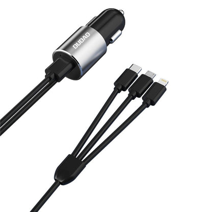 Incarcator Auto Cu Cablu Lightning / microUSB / USB-C Dudao R5ProN, 17W, 3.4A, 1 x USB-A, Negru
