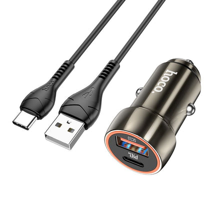 Incarcator Auto Cu Cablu USB-C HOCO Z46A, 20W, 3A, 1 x USB-A - 1 x USB-C, Gri