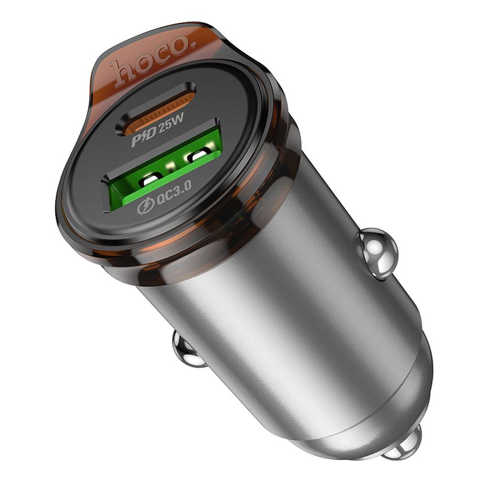 Incarcator Auto Cu Cablu USB-C HOCO NZ16A, 43W, 3A, 1 x USB-A - 1 x USB-C, Gri