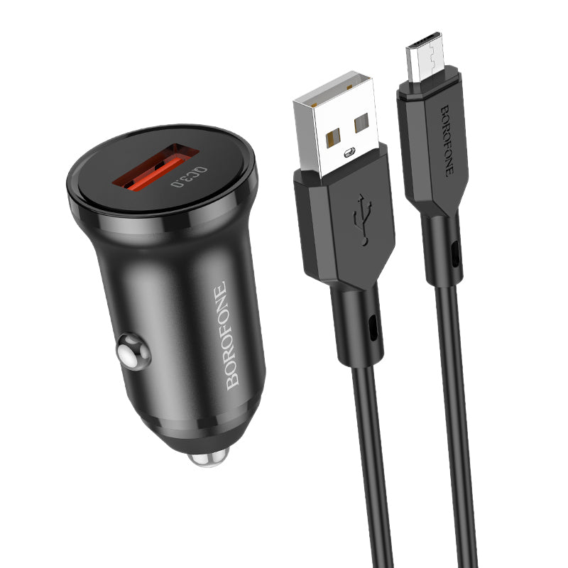 Incarcator Auto Cu Cablu microUSB Borofone BZ18, 18W, 3A, 1 x USB-A, Negru