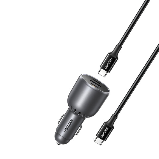 Incarcator Auto Cu Cablu USB-C UGREEN EC705, 130W, 5A, 1 x USB-A - 2 x USB-C, Gri