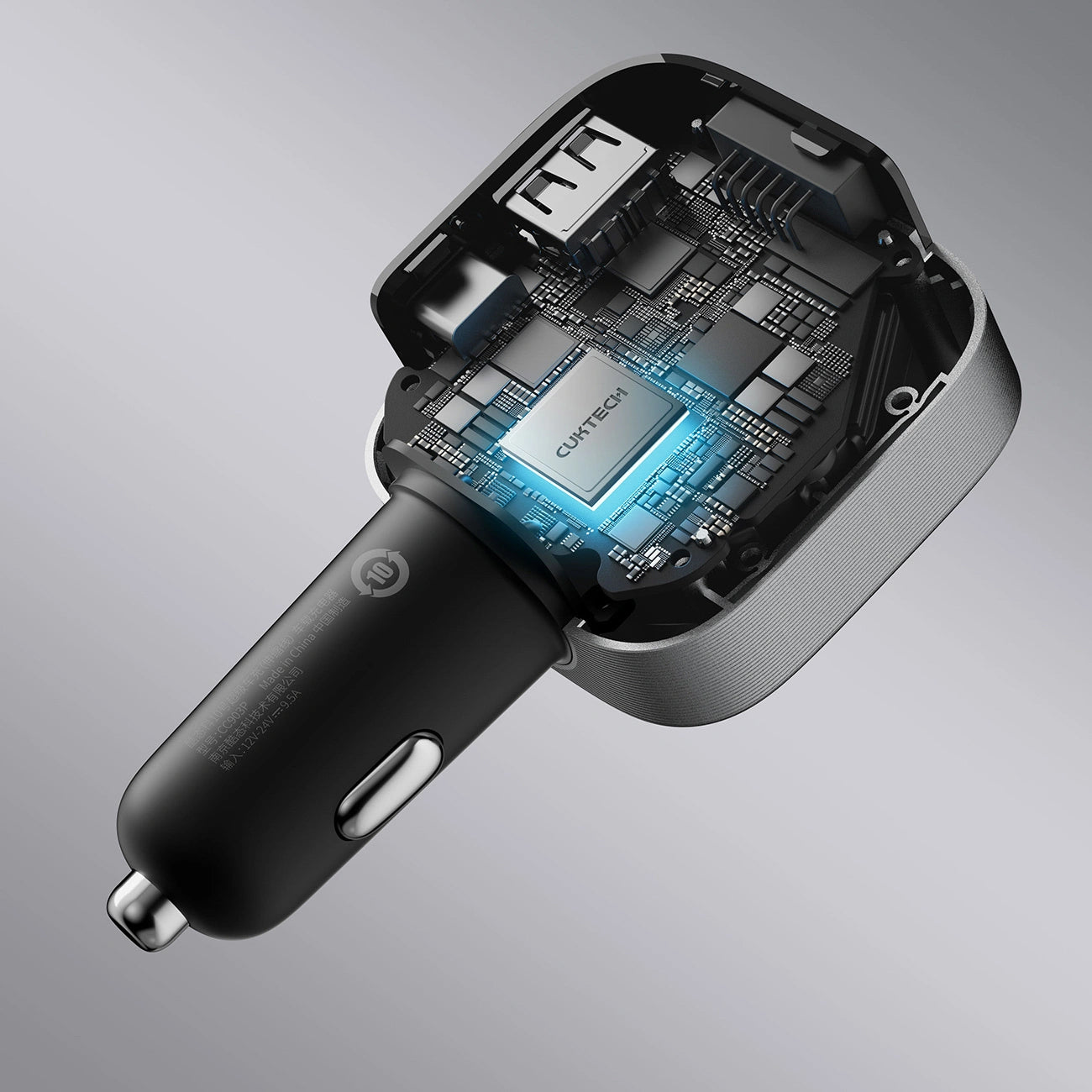 Incarcator Auto Cu Cablu USB-C Cuktech CC903P Display, 100W, 5A, 1 x USB-A - 1 x USB-C, Gri