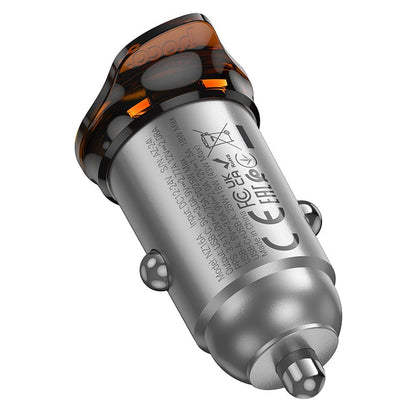 Incarcator Auto Cu Cablu Lightning HOCO NZ16A, 43W, 3A, 1 x USB-A - 1 x USB-C, Gri