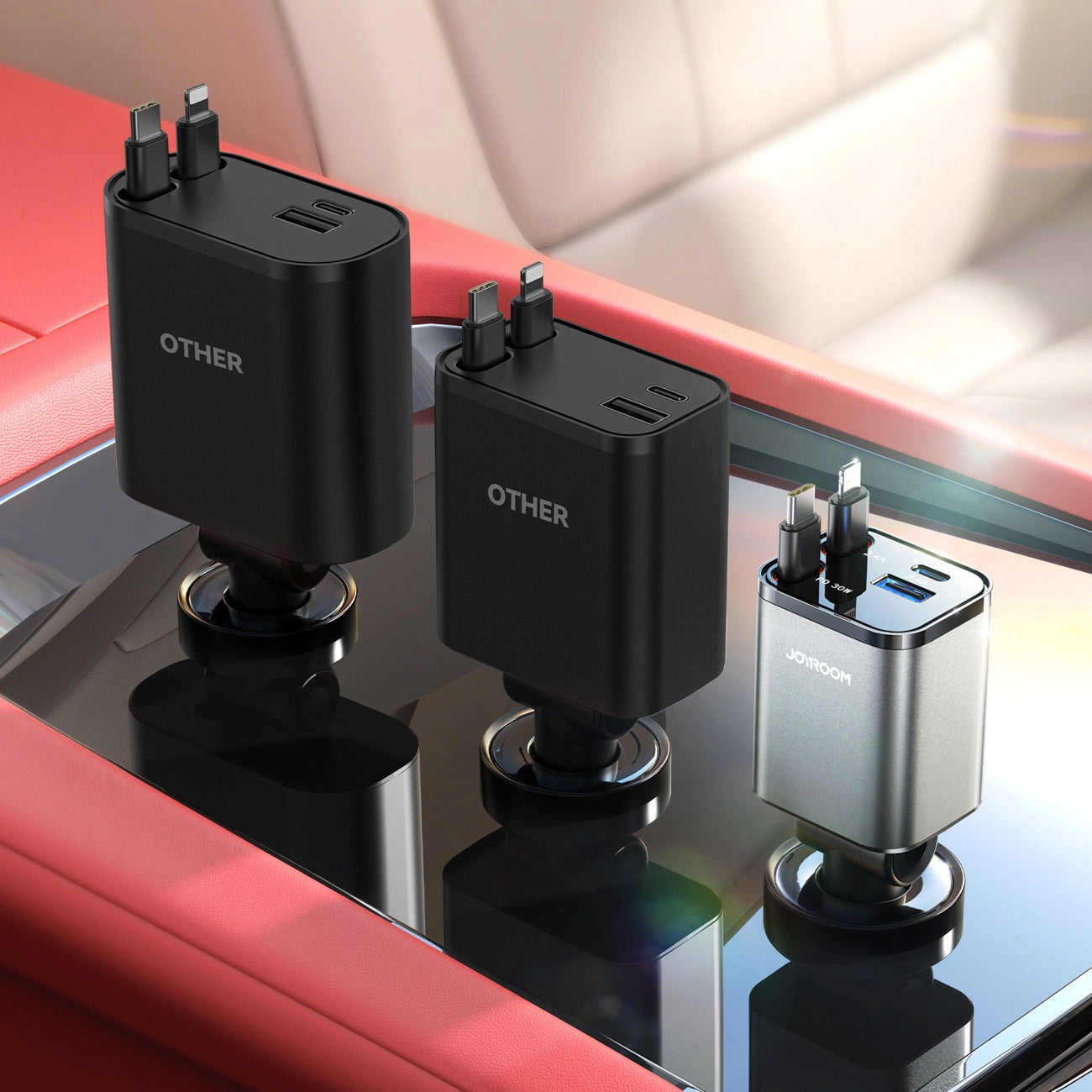 Incarcator Auto Cu Cablu USB-C / Lightning Joyroom JR-CCL05, 30W, 3A, 1 x USB-A - 1 x USB-C, Gri