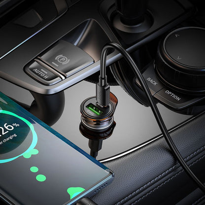 Incarcator Auto Cu Cablu Lightning HOCO NZ16A, 43W, 3A, 1 x USB-A - 1 x USB-C, Gri