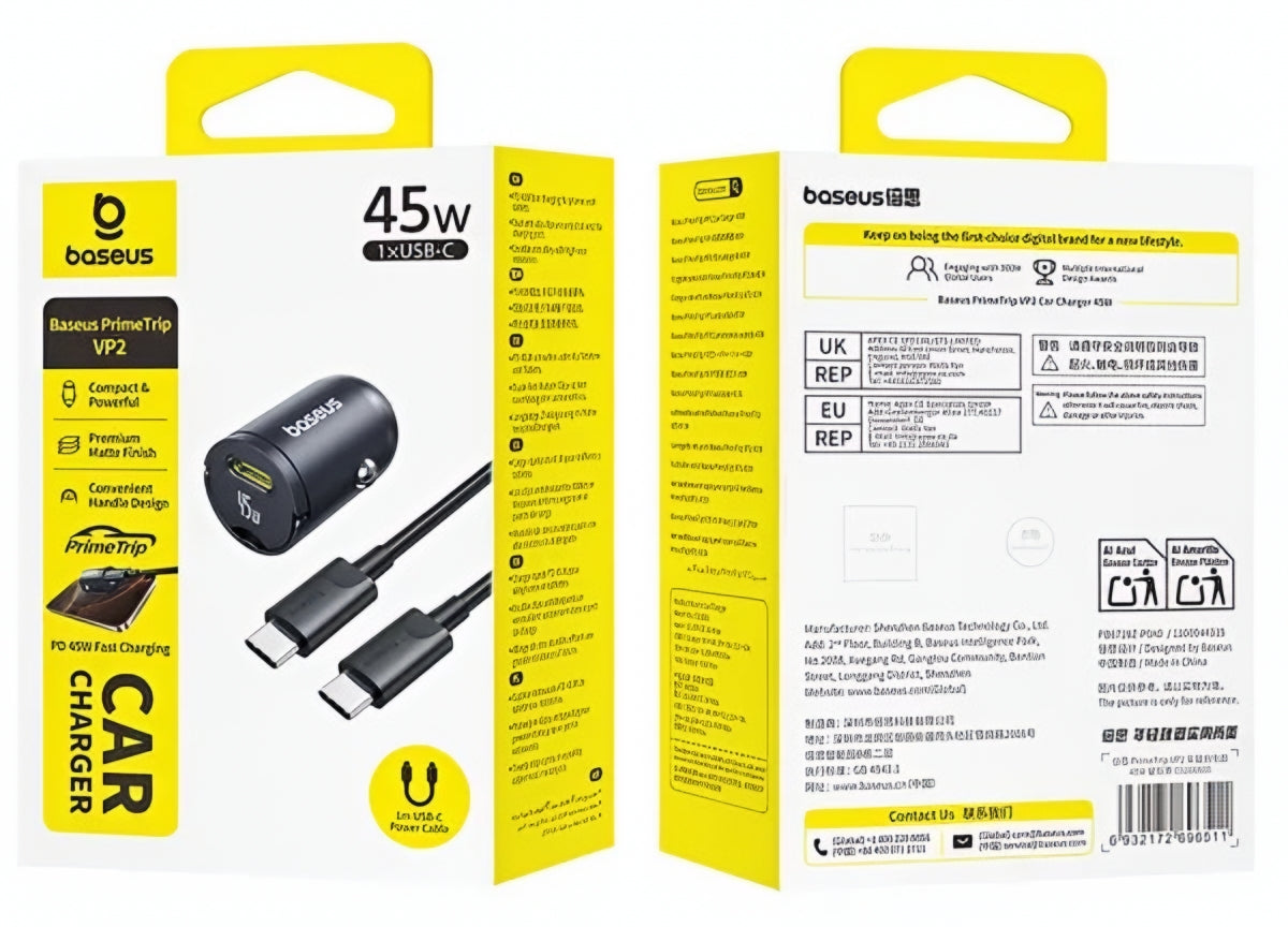 Incarcator Auto Cu Cablu USB-C Baseus PrimeTrip VP2, 45W, 3A, 1 x USB-C, Negru C0206800