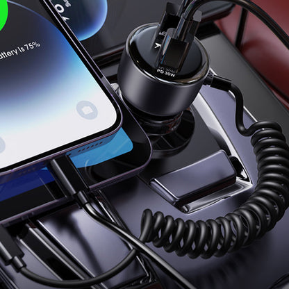 Incarcator Auto Cu Cablu Lightning Yesido Y57, 50W, 3A, 1 x USB-A - 1 x USB-C, Negru