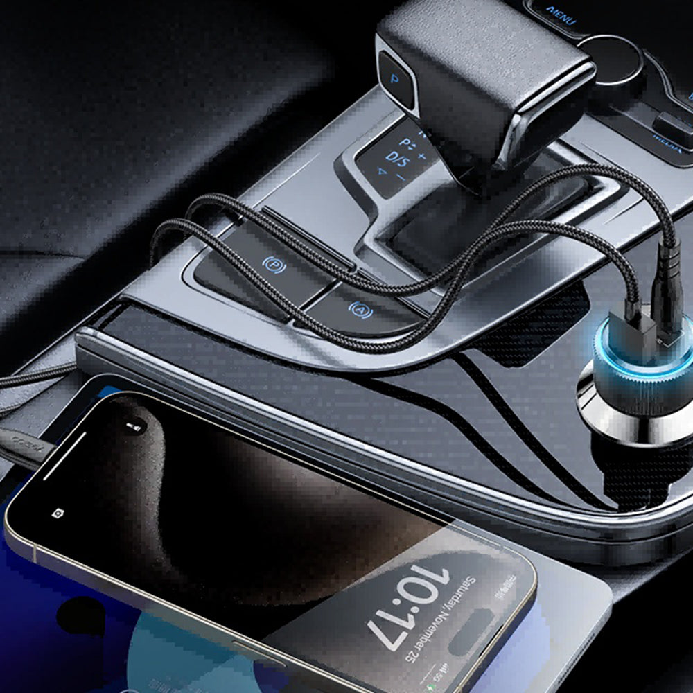 Incarcator Auto Cu Cablu Lightning Yesido Y60, 38W, 3A, 1 x USB-A - 2 x USB-C, Negru