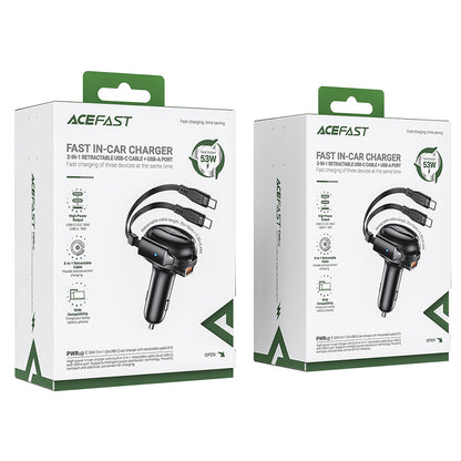 Incarcator Auto Cu Cablu USB-C Acefast B13, 53W, 3A, 1 x USB-A, Negru