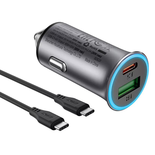 Incarcator Auto Cu Cablu USB-C Acefast B16, 95W, 3.25A, 1 x USB-A - 1 x USB-C, Gri