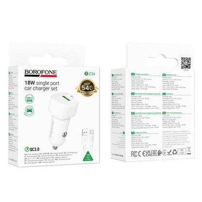 Incarcator Auto Cu Cablu USB-C Borofone BZ34 Cloud, 18W, 3A, 1 x USB-A, Alb