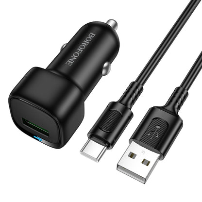 Incarcator Auto Cu Cablu USB-C Borofone BZ34 Cloud, 18W, 3A, 1 x USB-A, Negru