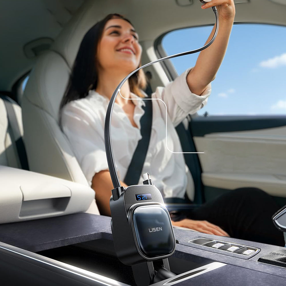 Incarcator Auto Cu Cablu USB-C / Lightning Lisen Display, 96W, 3A, 1 x USB-A - 1 x USB-C, Negru YL0224080017