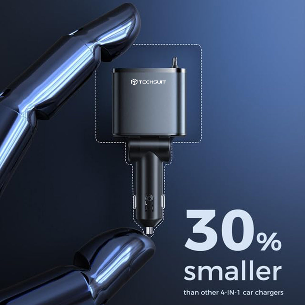 Incarcator Auto Cu Cablu USB-C / Lightning Techsuit C1 NanoVoltX, 69W, 3A, 1 x USB-A - 1 x USB-C, Gri